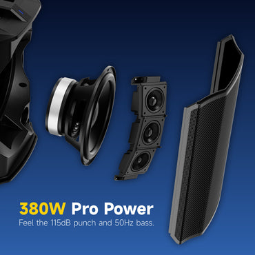 LOTAWAY Y1X-120 MAX 380W Battery Powered Portable PA System - 8" Bluetooth Active Speaker for Outdoor Events, Parties, Gigs with Shoulder Strap Bag