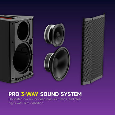 LOTAWAY YATA-08 400W 3-Ways Battery Powered Portable PA System - 8" Bluetooth Active Speaker with Professional-Grade Mixer