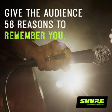 Shure SM58 Professional XLR Dynamic Vocal Microphone – Cardioid Mic for Live Performance, Studio Recording, Podcasting & Broadcasting, Black & Silver
