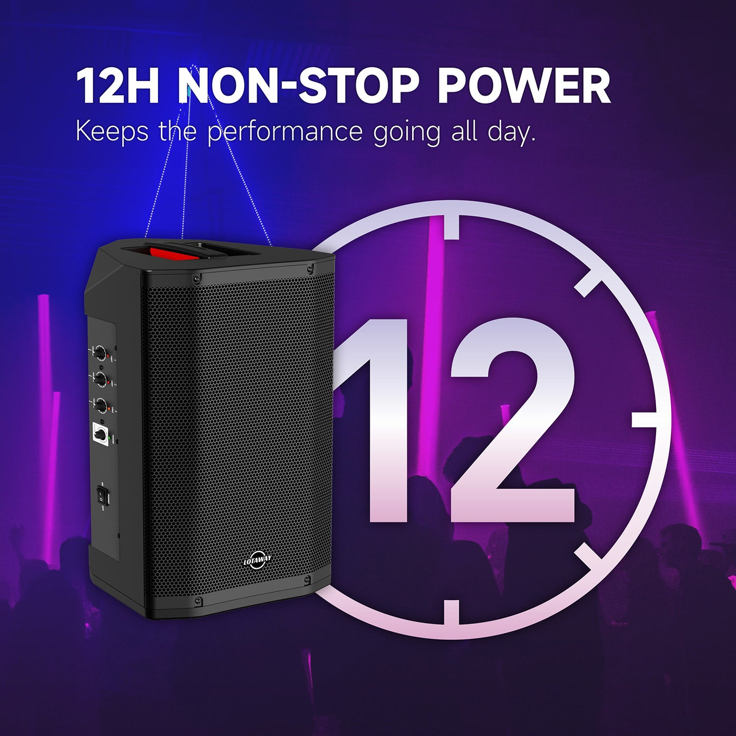 LOTAWAY YATA-08 400W 3-Ways Battery Powered Portable PA System - 8" Bluetooth Active Speaker with Professional-Grade Mixer