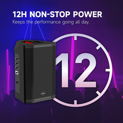 LOTAWAY YATA-08 400W 3-Ways Battery Powered Portable PA System - 8" Bluetooth Active Speaker with Professional-Grade Mixer