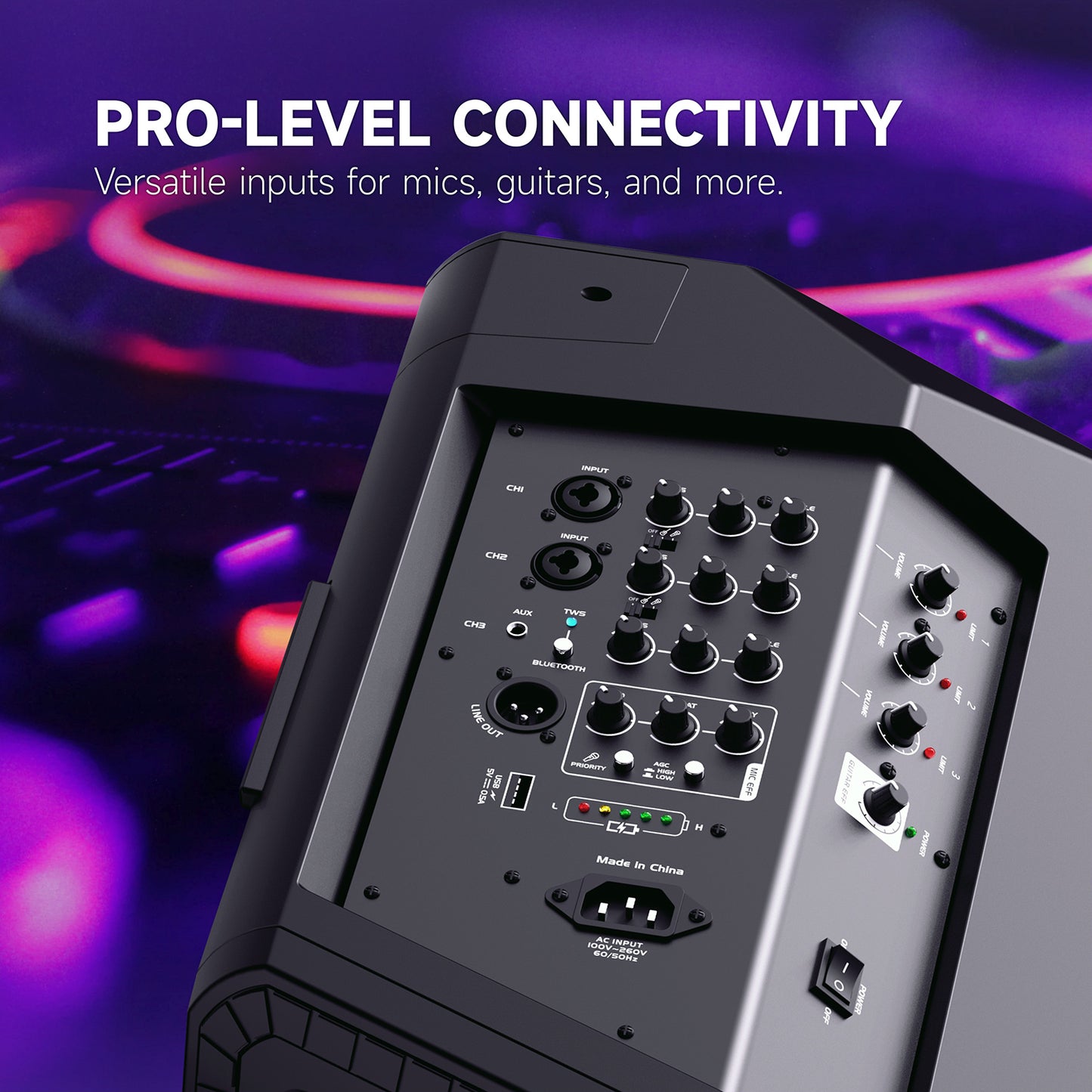 LOTAWAY YATA-08 400W 3-Ways Battery Powered Portable PA System - 8" Bluetooth Active Speaker with Professional-Grade Mixer