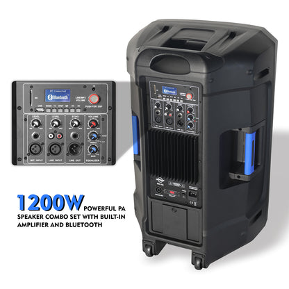 15inch Powered PA Speaker System Combo Party Set 1200W PM-15 Bluetooth Speakers | LOTAWAY