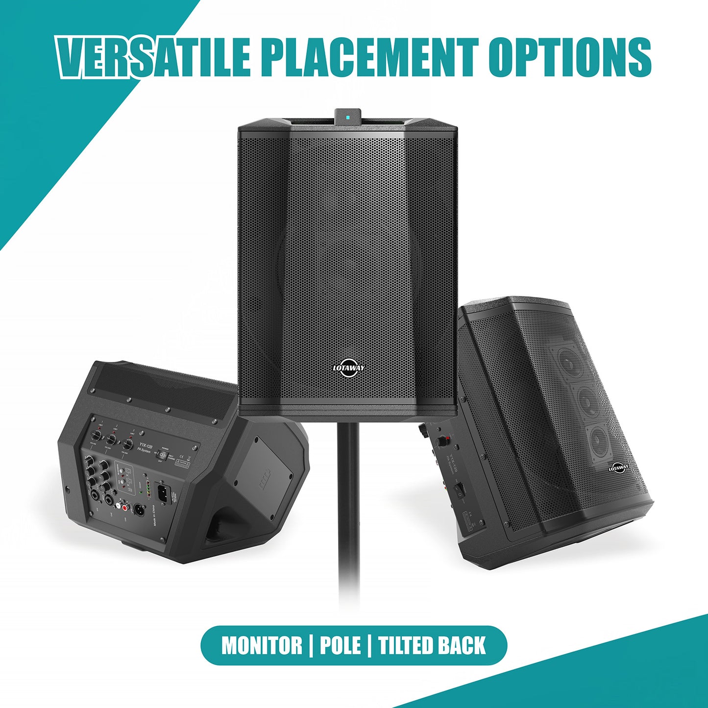LOTAWAY Y1X-120 240W Battery Powered Portable PA System - 6.5" Bluetooth Active Speaker for Outdoor Events, Parties, Gigs with Shoulder Strap Bag