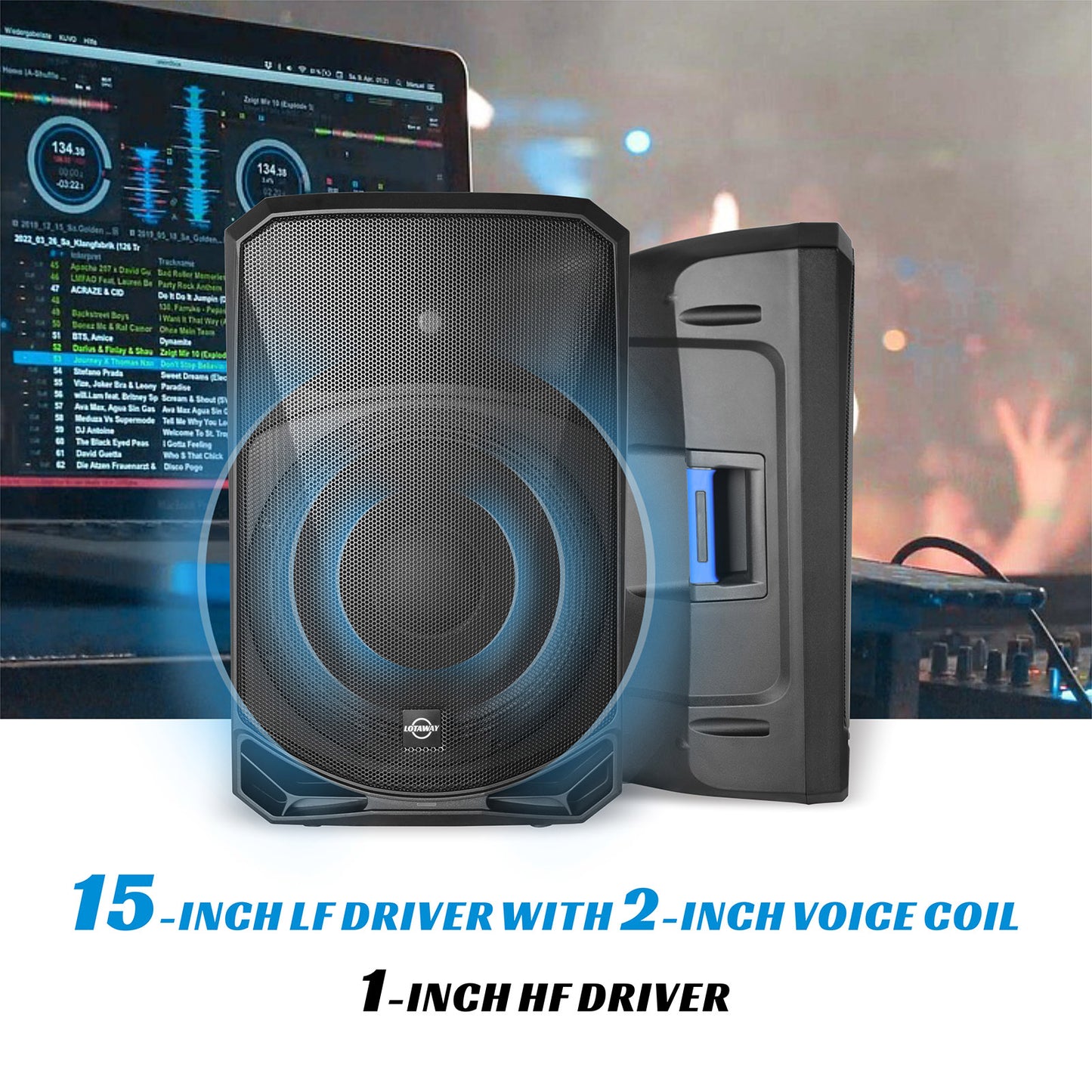 15inch Powered PA Speaker System Combo Party Set 1200W PM-15 Bluetooth Speakers | LOTAWAY
