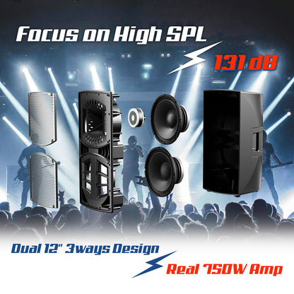 Professional PA System Libra-12 Dual 12" Quasi 3 ways Active Full Range Speaker with Bluetooth | LOTAWAY