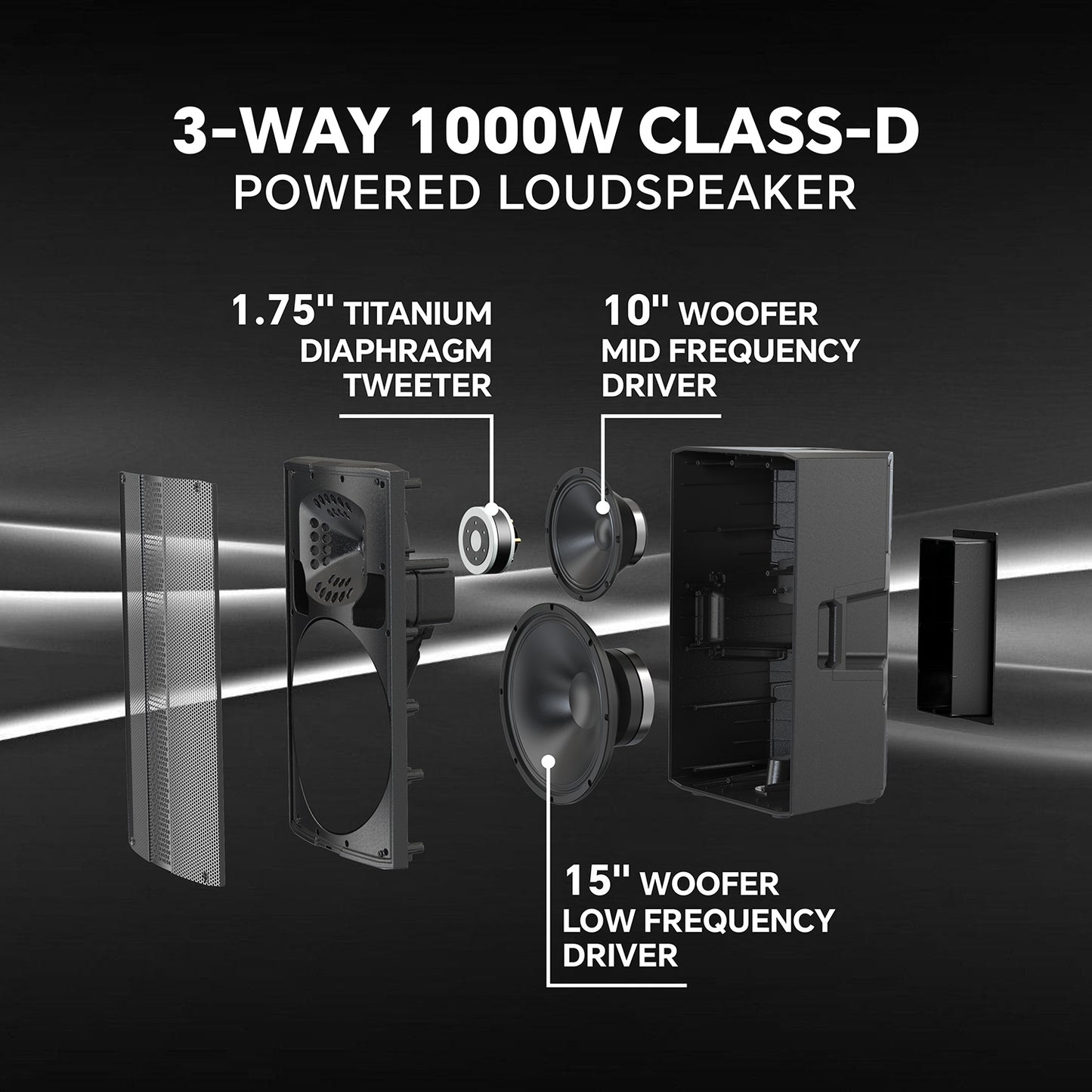 15inch 3-Ways Professional Powered Speaker PCH-15 2000W Sound System with Bluetooth | LOTAWAY